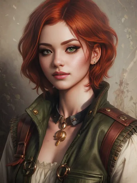 (masterpiece, top quality, best quality, official art, detailed:1.2), shaniw3, 1girl, solo, short hair, green eyes, lips, freckl...