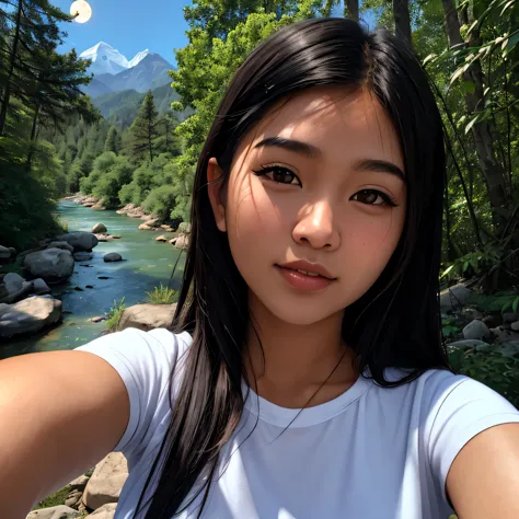 1 beautiful young asian woman and a hummingbird kissing her cheek ((upper body selfie, happy)), masterpiece, best quality, ultra...