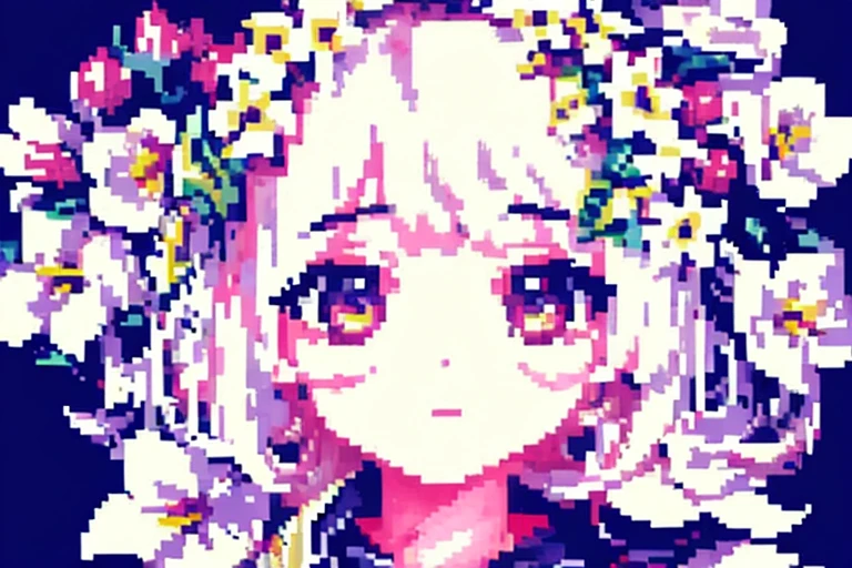 solo,1female\(chibi,cute,kawaii,age of 10,hair color white,braid hair,messy hair,eye color gray,big eyes,white skin,(monochrome:1.2),droop\),background\((many beautiful flowers and petal:1.4),(colorful:1.6),messy tiny room\),double exposure, BREAK ,
quality\(8k,wallpaper of extremely detailed CG unit, ​masterpiece,high resolution,top-quality,top-quality real texture skin,hyper realisitic,increase the resolution,RAW photos,best qualtiy,highly detailed,the wallpaper\),(((pixel))),(((pixel art)))