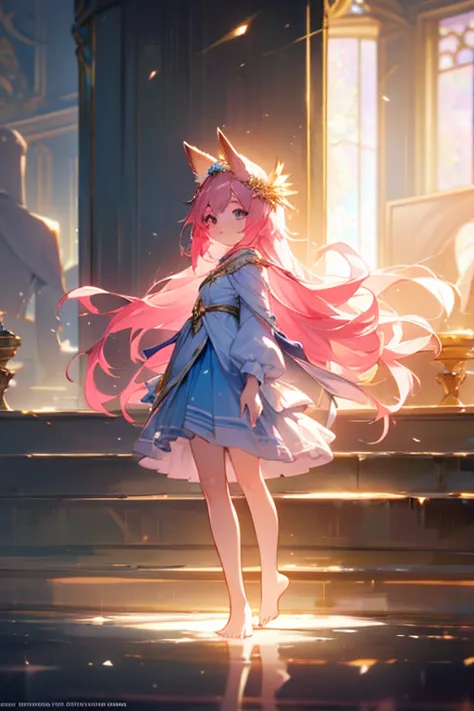 (best quality1.4)++, (masterpiece1.4)++, (detailed1.4)+, 1girl, cute face, fox girl, ice queen, (long pink hair)+, elegant, roya...