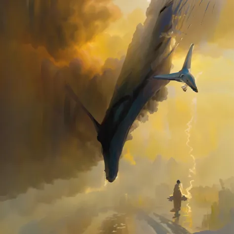 There is a dolphin flying in the sky, Sky whales, sergey kolesov, inspired author：rhads, Flying whaless, concept art | Raz, auth...