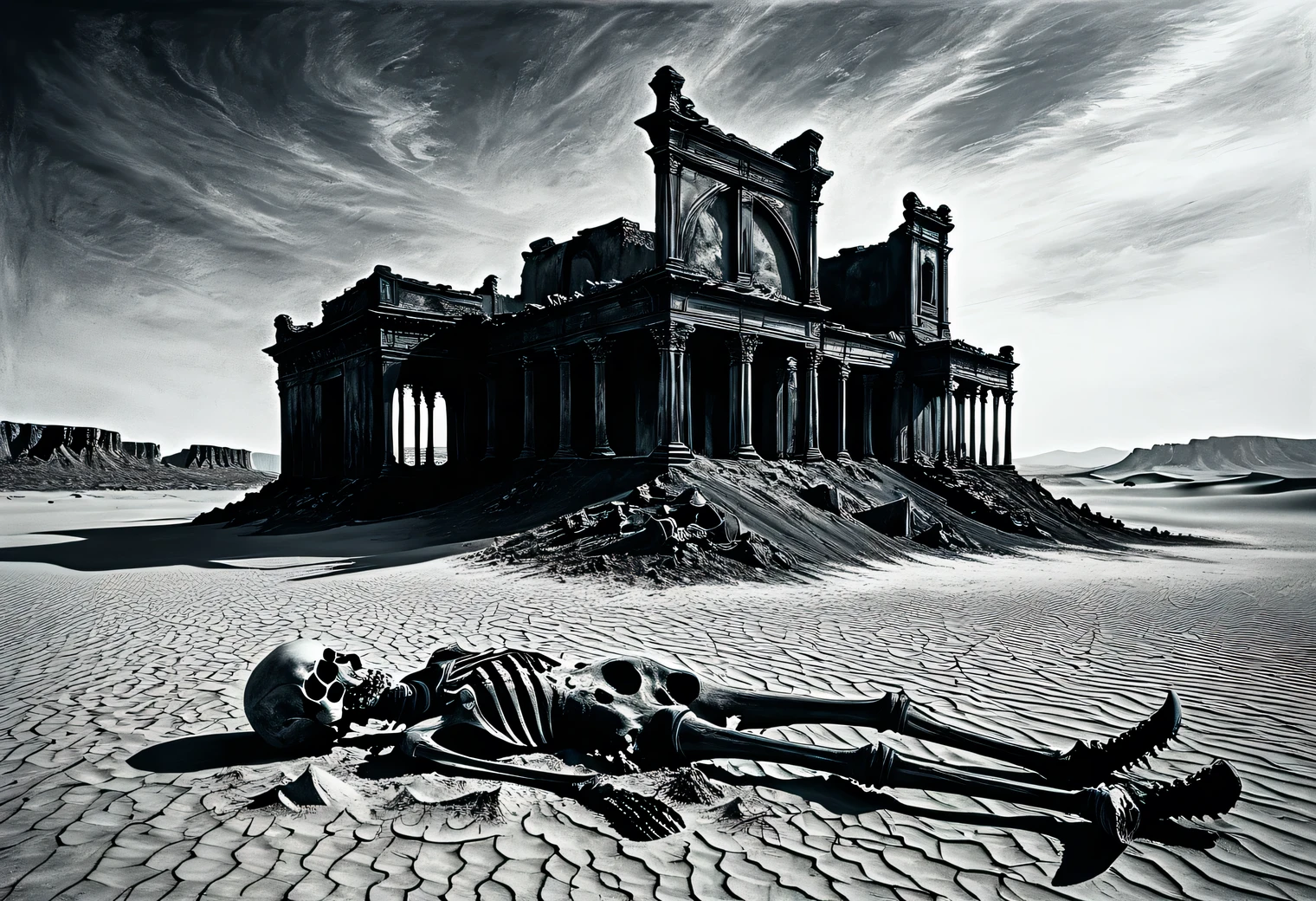 沙漠, 沙, 废墟, 骨头, 干燥, 海市蜃楼, 热, 死亡, 古代, 神秘, 极简主义, 木炭, 明晰, 现代艺术, 详细
