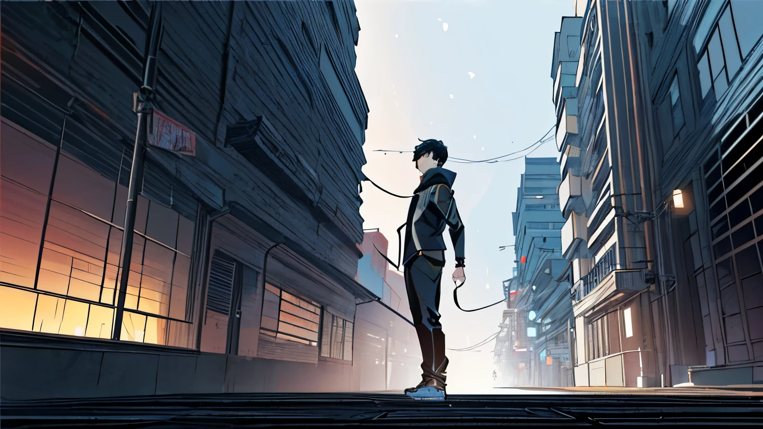 ((wide shot, full body, highly creative and harmonious to look at:1.6)),((Art, full body detailed anime: 1.6)), ((a man standing on the roof OF A BUILDING: 1.7)), ((of a tall building Young boy anime style character vector illustration design. anime manga boy: 1.7)) , very colorful, high image quality: 1.3, appearance, 8k, full frame matrix, deep shadows, ( (one character)), (intricate details, subsurface scattering, hyper-detailed: 1.15), (volumetric lighting, sharpness: 1.5) hyper-detailed, vibrant, well-defined lights and shadows)). beautiful colors of sunrise: 1.6, no text: 1.3. 32k.