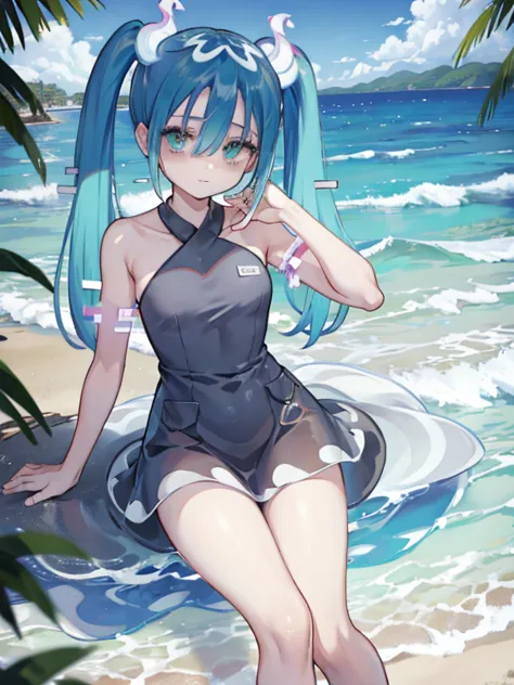 hatsune miku,sundress,beach