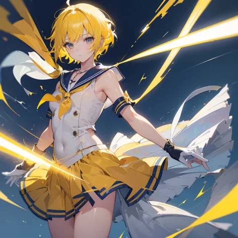 ((high resolution　Yellow Hair　Short Hair　Sailor suit　thunder　Lonely　despair))　((night　Western style　chest　necklace　gloves))　(Dan...