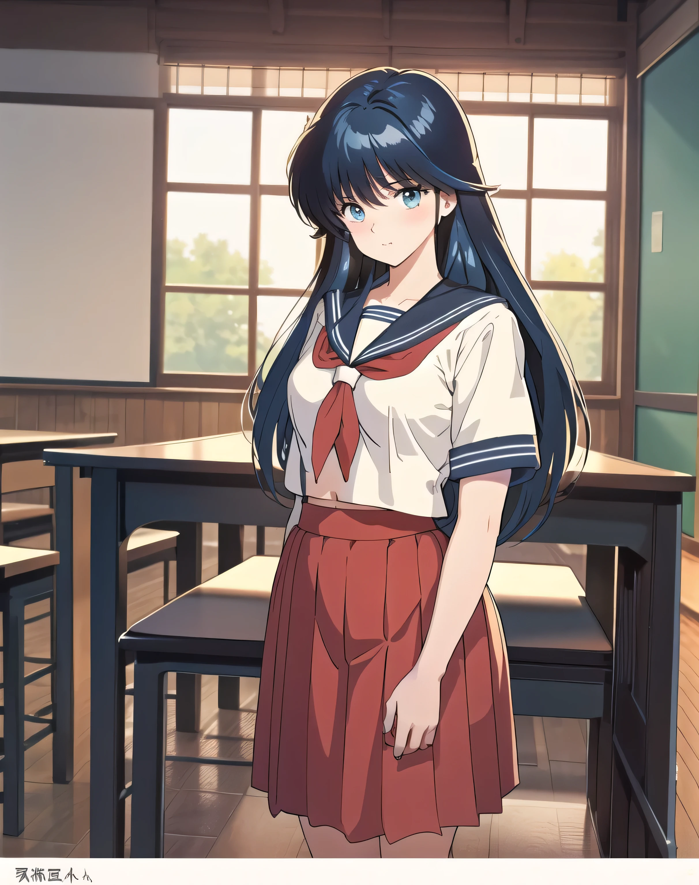 (ayukawa madoka), sexy, Mature face, Sexy smile、Extremely detailed eyes、Blue Eyes, (Blue Hair、Long Hair、Straight)、Tabletop, (Penetration: 1.2),((Short sailor suit, Detailed and accurate)), Summer shirt、Red scarf、In a glamorous body, Huge breasts:1.6, (Slim waist、Smooth)、Big hips:1.4、Big Ass 1.5、((Long skirt for school uniform)), , Sexy Poses,refer to４Bookの中に親refer to１Book,On a desk in the classroom、Classroom Background、Red straw hat, 