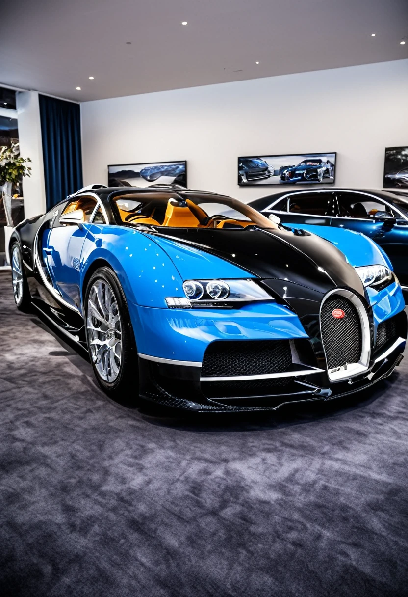 six wheel bugatti in showroom 