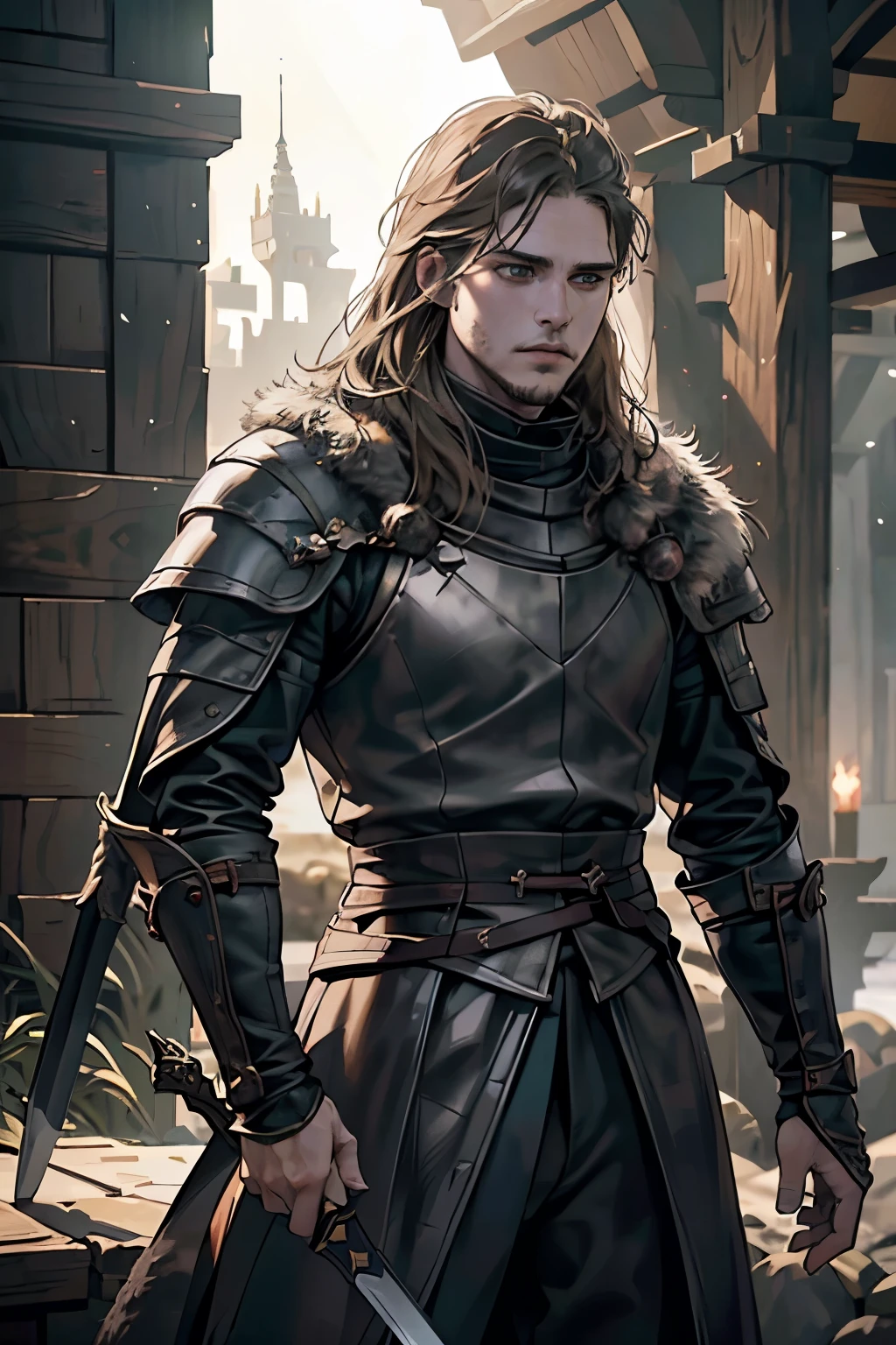 (Jon Snow, anime style drawing, Game of Thrones series perfection, highly detailed anime attire and accessories, anatomically accurate portrayal, cinematic color grading, shallow depth of field, bokeh effect, proud son of Ned Stark, king in the north, a sense of promise and commitment, radiant power, robust strength, unyielding agility, warrior spirit, bathed in the battlefield's intense light, masterful swordsmanship, a true leader on the battlefield.

Imagine Jon Snow's anime avatar, with intricate details that capture the essence of his character from the Game of Thrones series. His highly detailed anime attire