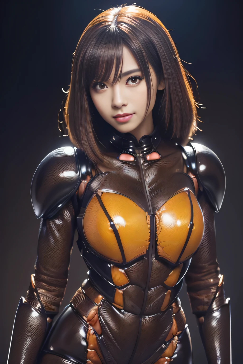 (high resolution,masterpiece,best quality,extremely detailed CG, anime, official art:1.4), realistic, photo, amazing fine details, all intricate, gloss and shiny,awesome many layers, 8k wall paper, 3d, sketch, kawaii, illustration,( solo:1.4), perfect female proportion,villainess, (fusion of dark brown cockroach and lady:1.4), (brown cockroach form lady:1.2), (brown cockroach lady:1.2), (fusion:1.2), (solo:1.4), (evil smile:1.2), muscular, abs, (cockroach brown exoskeleton bio insect suit:1.4), (cockroach brown exoskeleton bio insect armor:1.2), (brown transparency cockroach wing:1.4), (brown cockroach antennae:1.3),