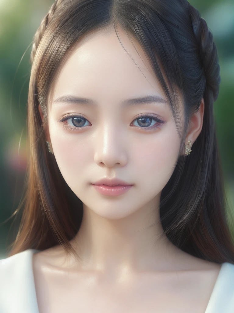 Hyper-realistic portrait oF a Japanese girl, Elegant and sophisticated, close up, shallow depth oF Field, soFt lighting, high resolution, accurate statement, Unique, Creative, Sufficient lighting, Clear details, Canon EOS R5, 85mm lens, F/1.2, reFined, Well structured, Unique pose, Neutral tones, Intricate details, Natural Beauty