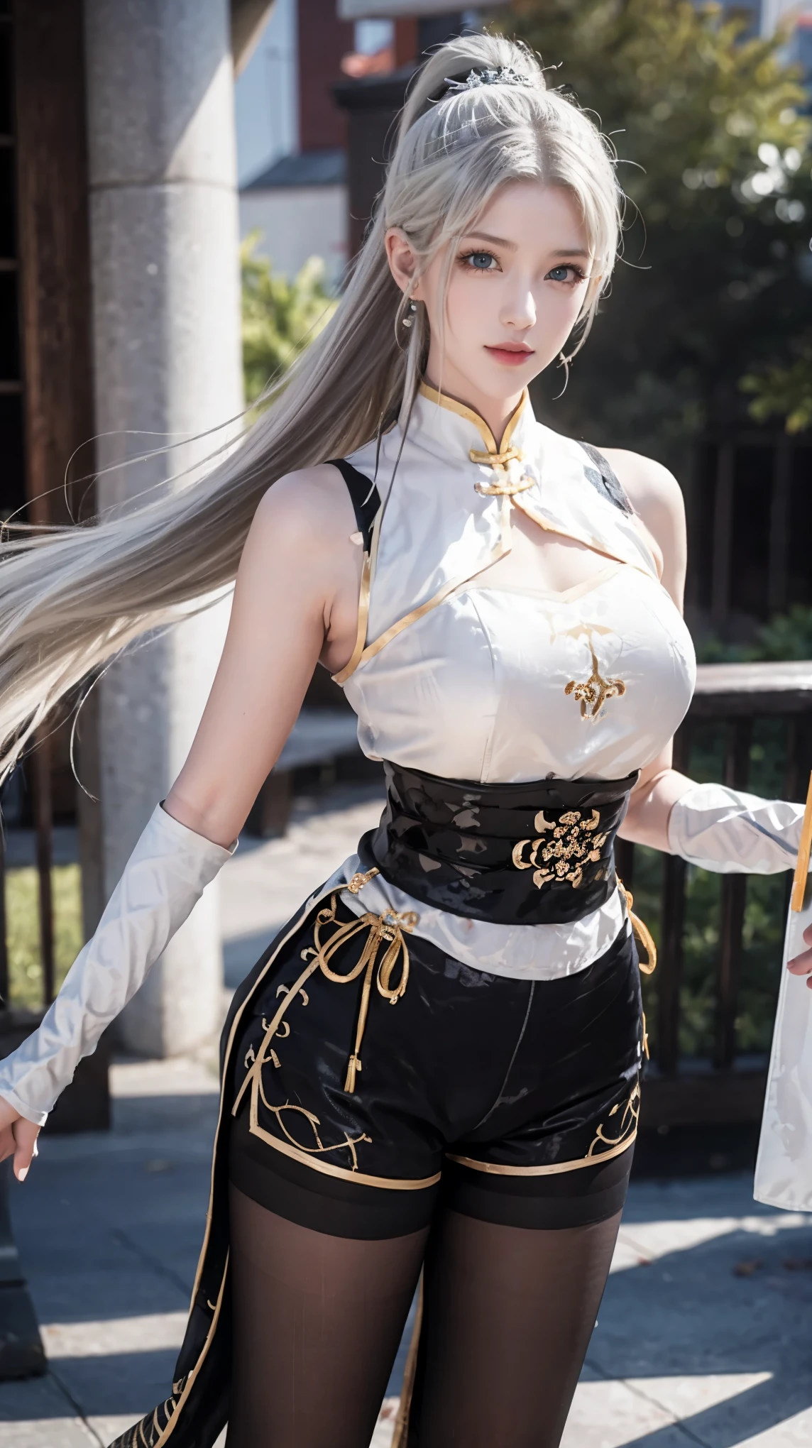 a white hair、Close-up of miss wearing white mask, Beautiful character painting, guweiz, Gurwitz-style artwork, White-haired god, author：Yang Jie, Epic and beautiful character art, Stunning character art, author：Fan Qi, by Wuzhun Shifan, pixiv Art Street Guviz, Single ponytail, insult, High Ponytail, Tall and big, Long legs, (Sleeveless lace shirt), (shorts), (Striped )), ((Striped )), Walk, elegant, dignified, miss, Beautiful curves, sweet smile, Strong sense of detail and layering, color丰富绚丽, Has a unique texture, rich and colorful, color, vivid, design art, 16K, Ultra Detailed, {{illustration}}, {Extremely refined}, {Exquisite surface treatment}, Ultra Detailed, Delicate and shining eyes, {{Movie Lighting}}, Extreme lighting effects, Model: realism, CFG size: 12, Laura: Bright texture (1.35), high quality, masterpiece, Exquisite facial features, Delicate hair depiction, Detailed depiction of the eyes, masterpiece, best quality, Ray Tracing, Extremely detailed CG unified 8k wallpaper, masterpiece, best quality, (1 girl), 完美miss身材, (((tight white t shirt))), beautiful eyes, (Delicate face), Black short hair, Tie your hair up, light blue hairpin, Black Silk Frame Glasses, in class, (White skin), (Optimal lighting), (Super intricate details), 4k unity, (Ultra Detailed CG), Showing off her white legs, , Hot Pants, shorts,