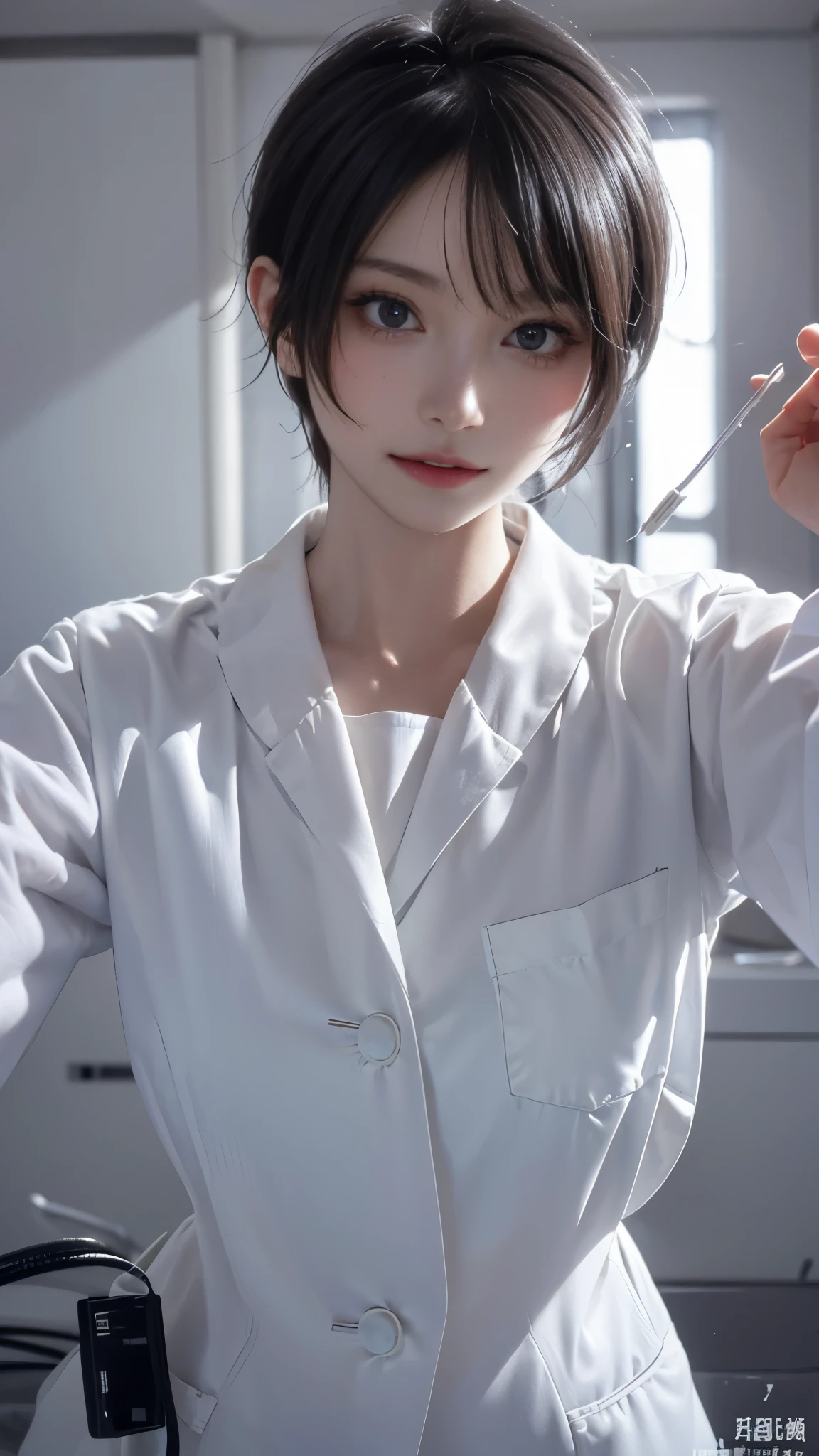 Dental Hygienist、Look into the face、(From below), POV,Manteau blanc、nurse's outfit、masks、treat、Toothbrush in hand、Upper body、Cowboy Shot、Mask Beauty、A detailed face、Dense and delicate、intricate eyes、Beautiful face、Beautiful woman、narrow her eyes、