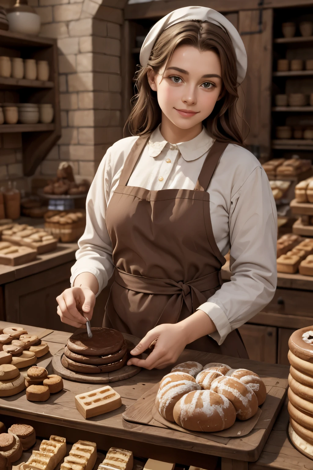 beste Qualität, Meisterwerk,eine Bäckerei in einer Stadt im frühen Mittelalter