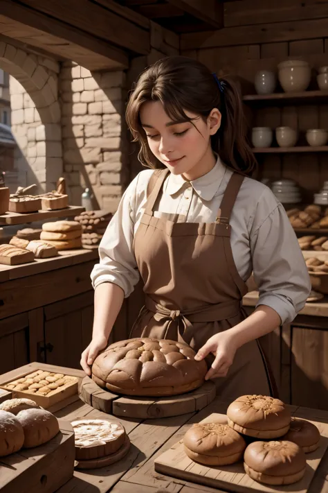 best quality, masterpiece,a baker's shop in a city in the early Middle Ages