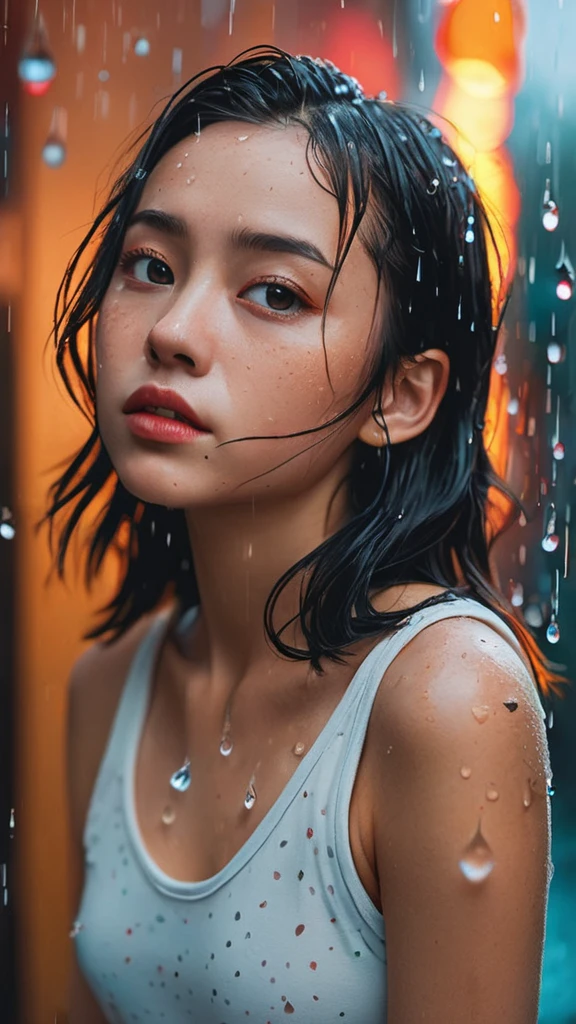 8k, masterpiece, best quality, style chinese, surreal dramatic lighting shadow, (lofi, analog), kodak film by Brandon Woelfel Ryan McGinley,
background is wet tshirt (water drops:1.2), splash detailed,
1girl, perfect face, perfect eye, looking at viewer, (Authentic skin texture:1.3)