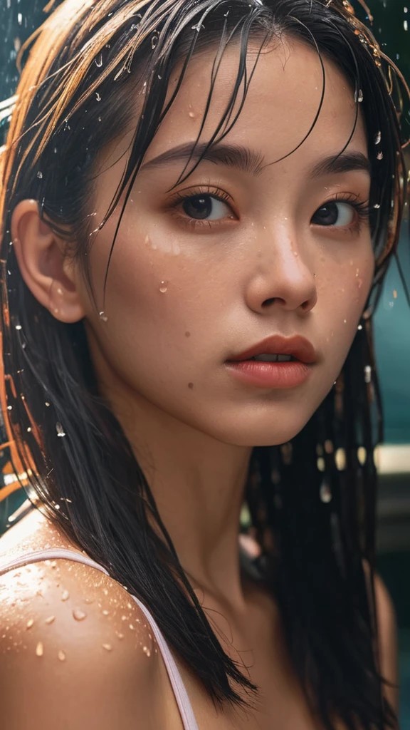 8k, masterpiece, best quality, style chinese, surreal dramatic lighting shadow, (lofi, analog), kodak film by Brandon Woelfel Ryan McGinley,
background is wet tshirt (water drops:1.2), splash detailed,
1girl, perfect face, perfect eye, looking at viewer, (Authentic skin texture:1.3)