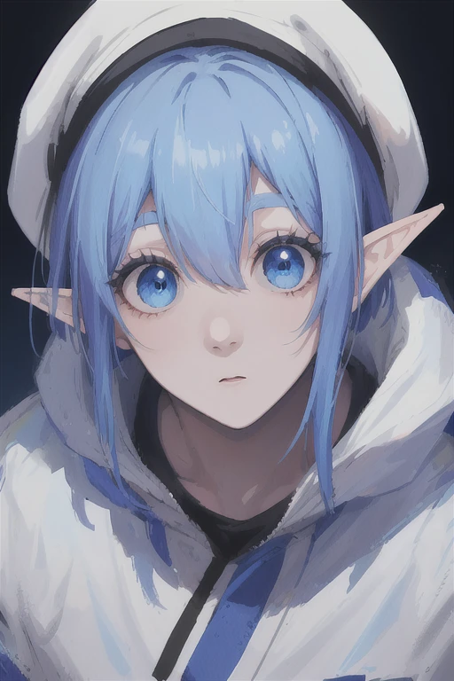 "(best quality, masterpieces:1.2), solo, 1boy, looking at viewer, wizard robe, wizard hat, elf ears, expressionless, sky blue hair, sky blue eyes, short hair, hair between eyes, mage cloth