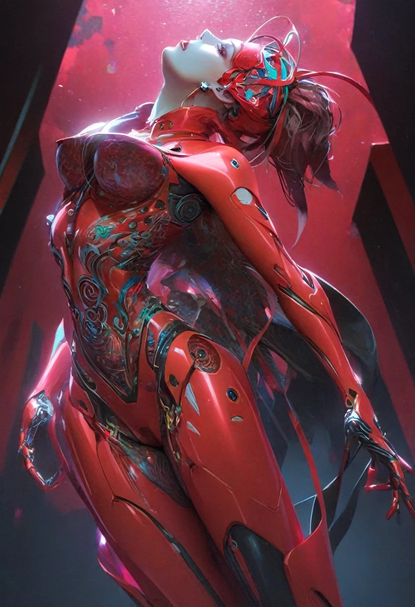 masterpiece, best quality,,(1girl:1.2) ,national_costume,science fiction,fang,(black long hair:1.2),, highly detailed, ultra detailed of a beautiful profile, biomechanical cyborg,deamon cyborg intricate, elegant, highly detailed, , sharp focus, red black hole, (red theme:1), MCSkin complex 3d render ultra detailed of a beautiful profile, biomechanical cyborg, beautiful natural soft rim light, , colorful details, , pearl earring, piercing, art nouveau fashion embroidered, intricate details, mesh wire, mandelbrot fractal, anatomical, facial muscles, cable wires, microchip, badass, hyper realistic, ultra detailed, octane render, volumetric lighting, 8k post-production, red and white with a bit of black, detailled metalic bones, semi human, iridescent colors, Glenn Brown style, black room, ,backlighting,cinema light,fficial art, unity 8k wallpaper, ultra detailed, beautiful and aesthetic, masterpiece, best quality, (zentangle, mandala, tangle, entangle), (fractal art:1.3) , 1girl, extremely detailed, dynamic angle, cowboyshot, the most beautiful form of chaos, elegant, a brutalist designed, vivid colours, romanticism, by james jean, roby dwi antono, ross tran, francis bacon, michal mraz, adrian ghenie, petra cortright, gerhard richter, takato yamamoto, ashley wood, atmospheric, ecstasy of musical notes, streaming musical notes visible