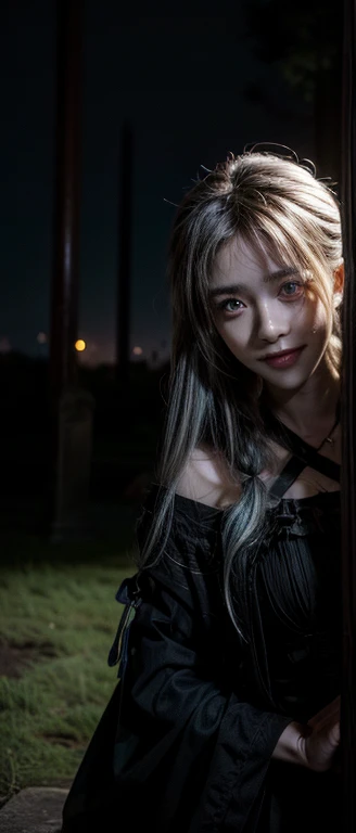 （Rich picture，Masterpiece quality）Exquisite 8K CG works，Practical, 4K, top quality、masterpiece、Ultra-high resolution、(Practical:1.4)、1 female，Sit in the cemetery，Wearing ragged clothes，Paled face，surreal，rotten wound，Scary tattoos，White hair,Smile，Sexy pose，Bright Eyes，Movie Scenes，middle Ages