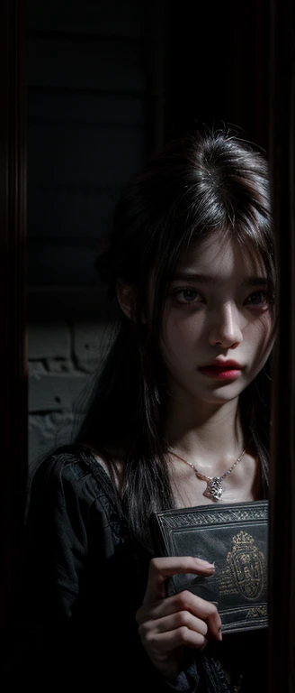 （Rich picture，masterpiece级品质）Exquisite 8K CG works，Practical, 4K, top quality、masterpiece、Ultra-high resolution、(Practical:1.4)、18 years old female，Sit in the cemetery，Wearing ragged clothes，Paled face，Surreal，rotten wound，Scary tattoos，White hair,Poker face，Sexy pose，Bright Eyes，Movie Scenes，middle Ages，necklace，earrings，Crystal Ball，Full of cracks，Bloodshot，Crystal chandeliers，Book Wall