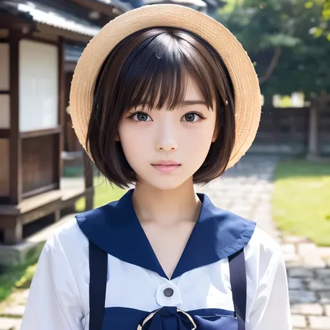 High quality, Ultra detailed, best quality, insanely detailed, beautiful, masterpiece, 1 beautiful girl,15 years old,bob,japanese,sailor suit
