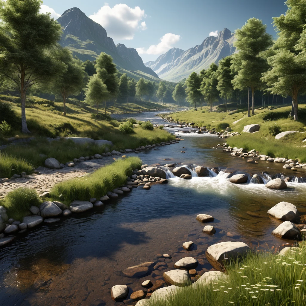 A fairly busy photorealistic natural landscape