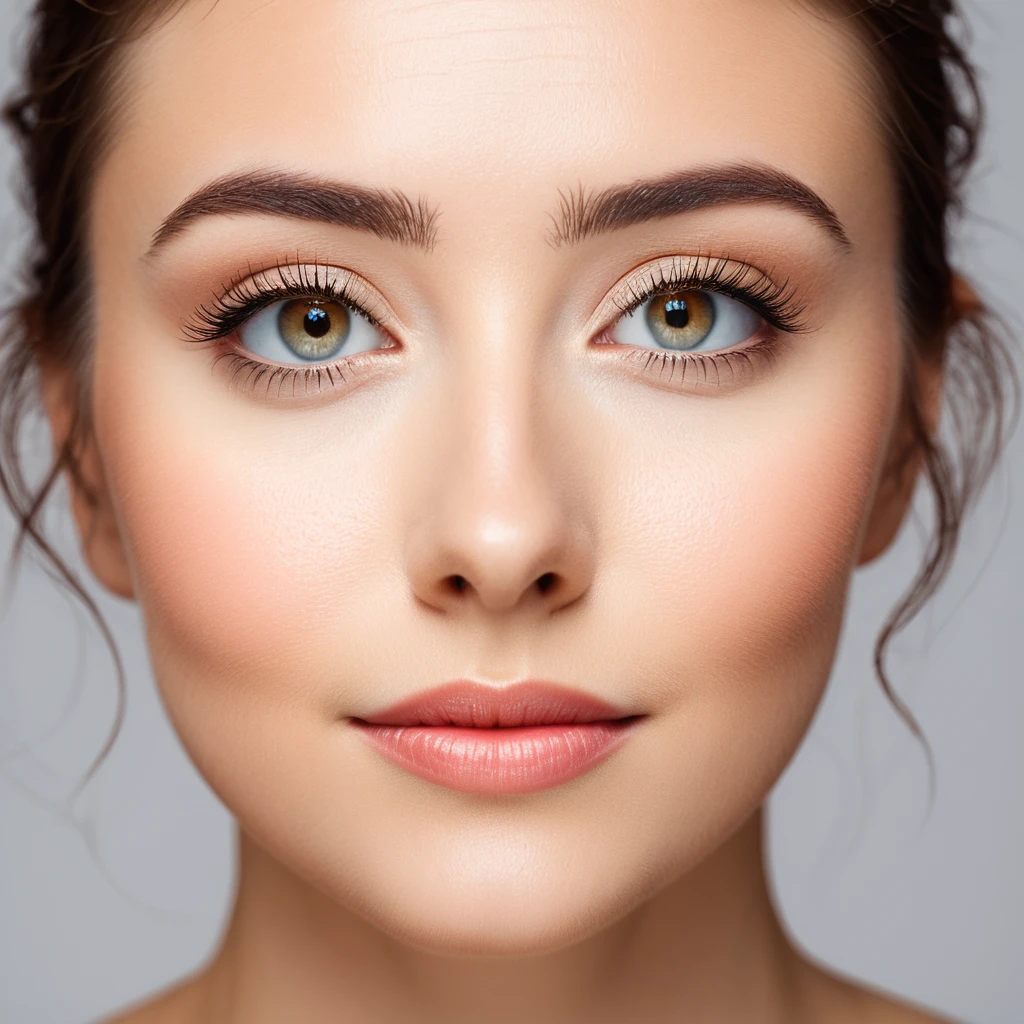 A classic close-up portrait, with soft lighting and a plain background.