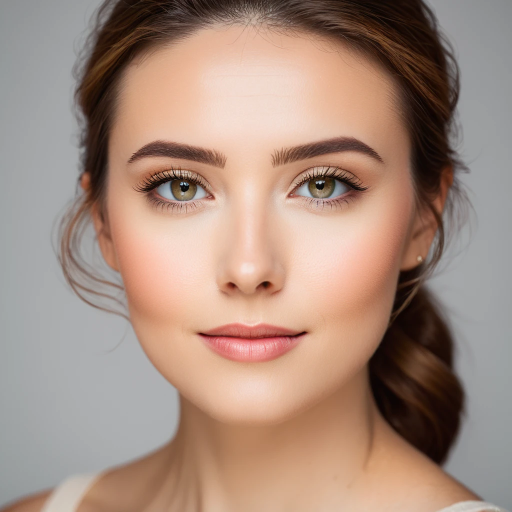 A classic close-up portrait, with soft lighting and a plain background.