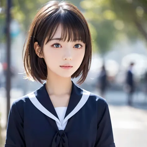 beautiful girl, (highest quality:1.4), (Very detailed), (Very detailed美しい顔), Look forward, japanese sailor suit, Great face and eyes, iris,Medium Hair, Black Hair, (Sailor suit, school uniform:1.2), Short sleeve,Smooth, very detailed CG synthesis 8k wallpa...