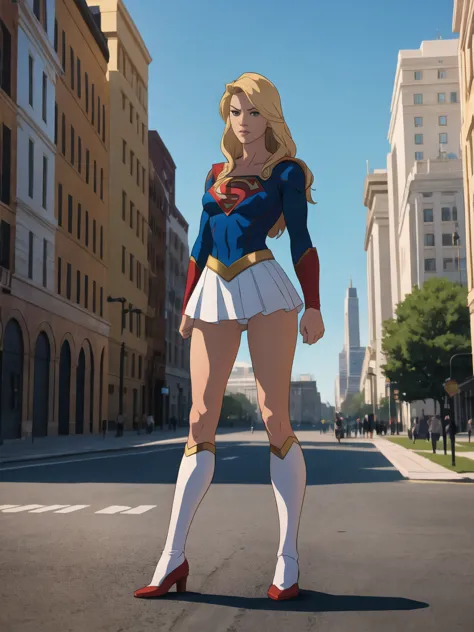 ((full body photo, standing, feet on the ground)) dc comics, supergirl,white panty