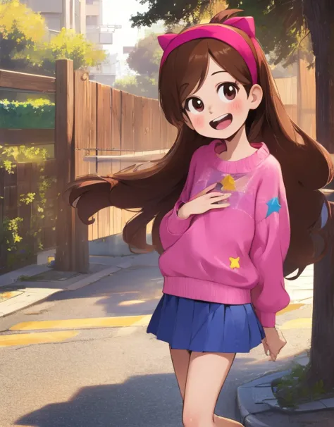 masterpiece，highest quality，high resolution，mabel pines，brown hair，long hair，hair band，flat chest，smile，braces，open your mouth，s...