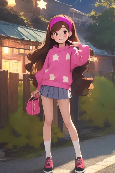 masterpiece，highest quality，high resolution，mabel pines，one girl，brown hair，long hair，hair band，smile，braces，view your viewers，s...