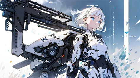 white-haired beautiful girl　short hair　mechanic　anime style　highest quality　the background is the battlefields of tokyo　delicate...