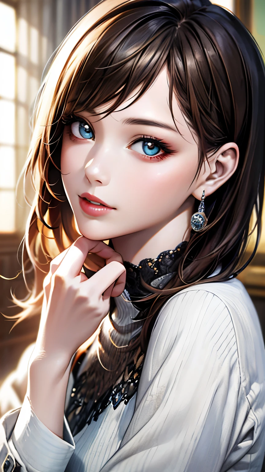 (hig彼st quality、8k、32k、masterpiece)、(Realistic)、(Realistic:1.2)、(High resolution)、Very detailed、Very beautiful face and eyes、1 girl、Delicate body、(hig彼st quality、Attention to detail、Rich skin detail)、Bright colors