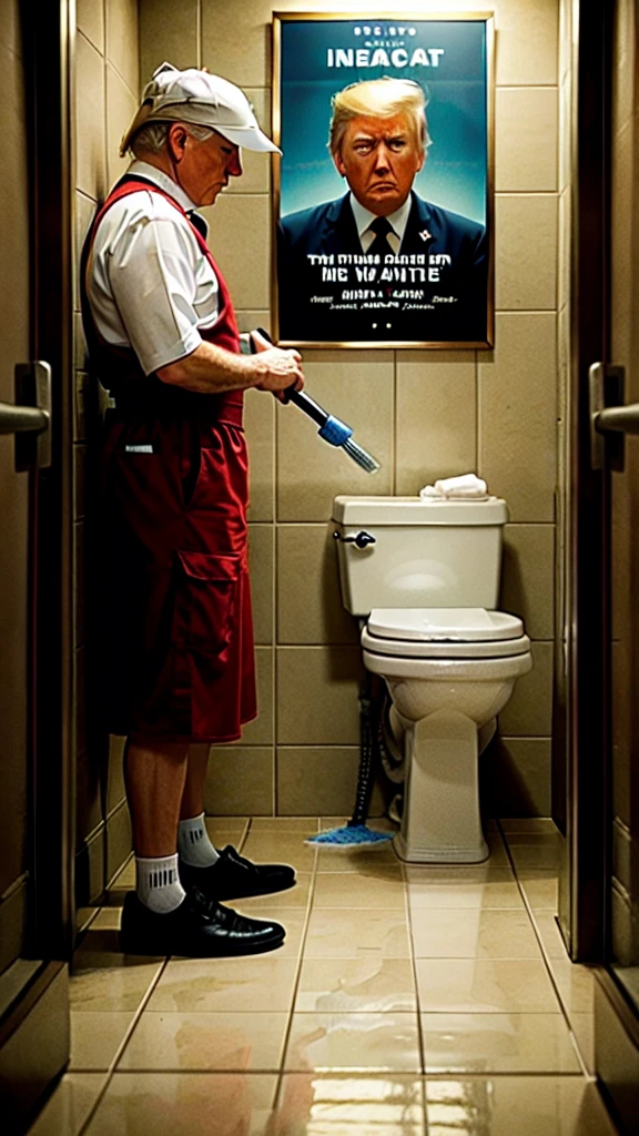 TRUMP IN JAIL CLEANING HIS CELLMATES FEET WHILE DRINKING TOILET WINE, poster, photo, cinematic