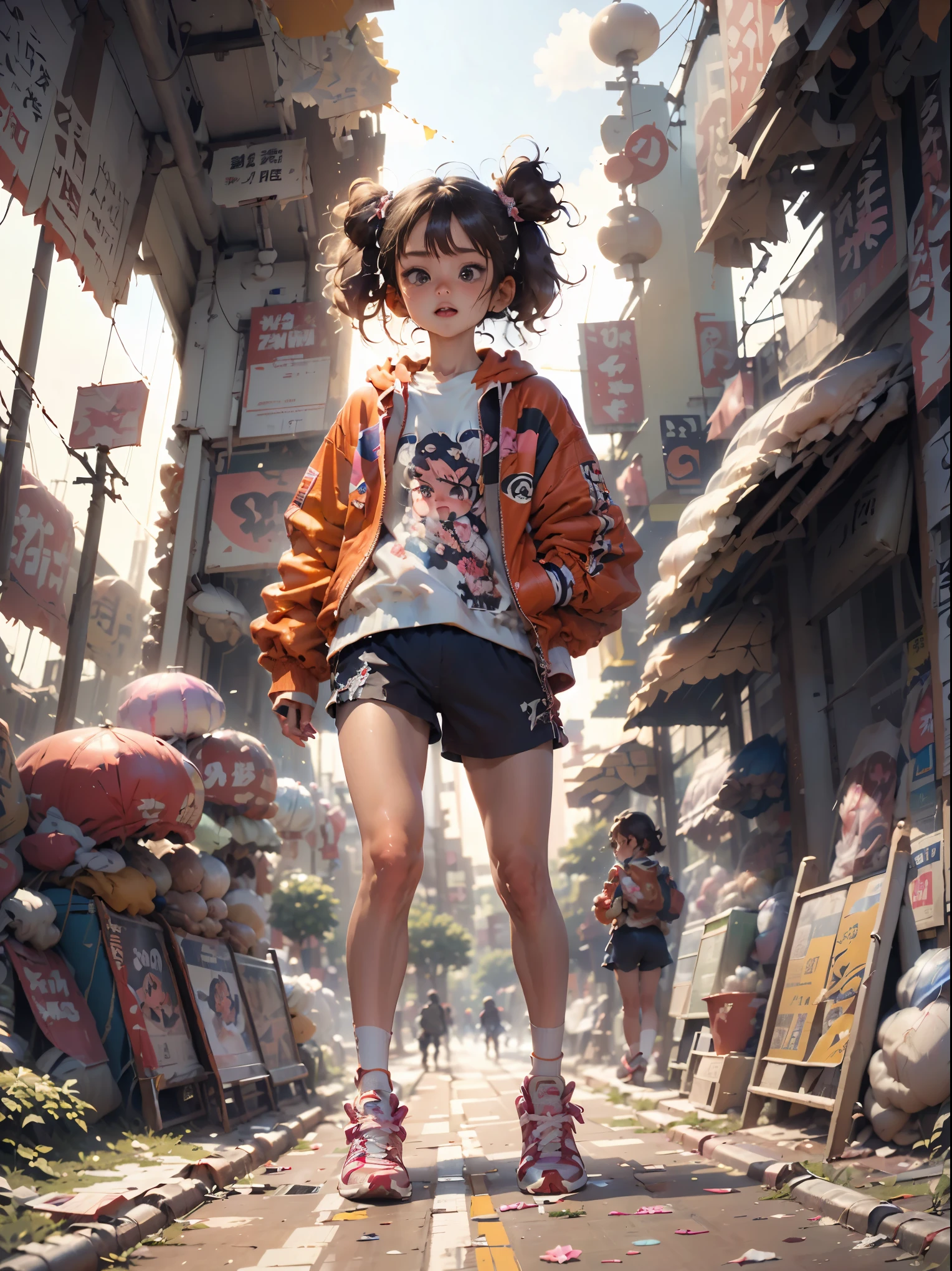 ((Stunning masterpiece anime illustration.)), ((Extremely delicate and beautiful cyber girl.)), ((Very detailed and exposed face)), ((mechanical member, )), (tube connections that join the neck:1.2), ((mass of wires and cables in the body)), ((wearing a colorful Harajuku technical jacket with logo)), (dynamic pose), ((futuristic motorcycle on left side)), ((at night sky with smog)),(Masterpiece), (((Best Quality))), ((ultra detailed)), (Highly detailed photorealistic CG illustration), cinematic lighting, Science fiction, extremely detailed, showy, more detail, (((cyberpunk city background, (Bounty hunter), harajuku district))), NSFW