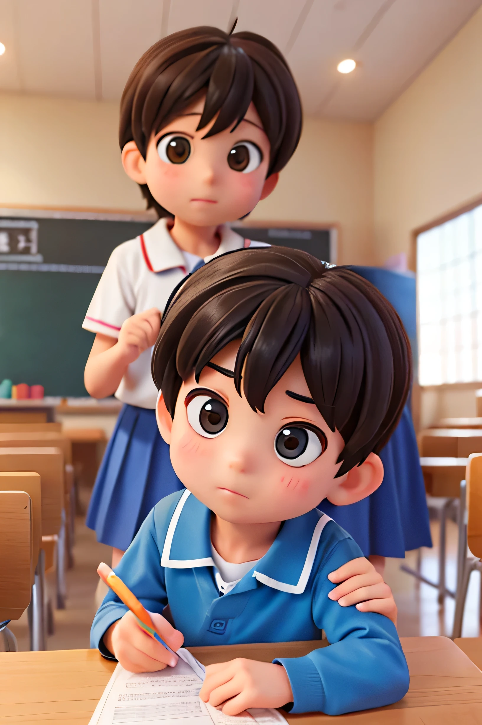 chico　3 personas　rostro　lindo　estudiantes de escuela primaria　８edad　Focus on rostro
