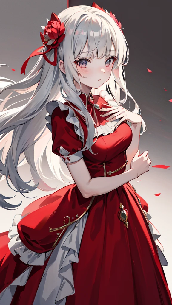 anime girl in red and white dress, Grayscale photo of a woman in a red dress, , My Dress Up Darling Anime, Magical Forest Maid, change,  In a dress,, Cute anime waifu in a nice dress, 、One girl、masterpiece、highest quality、8K