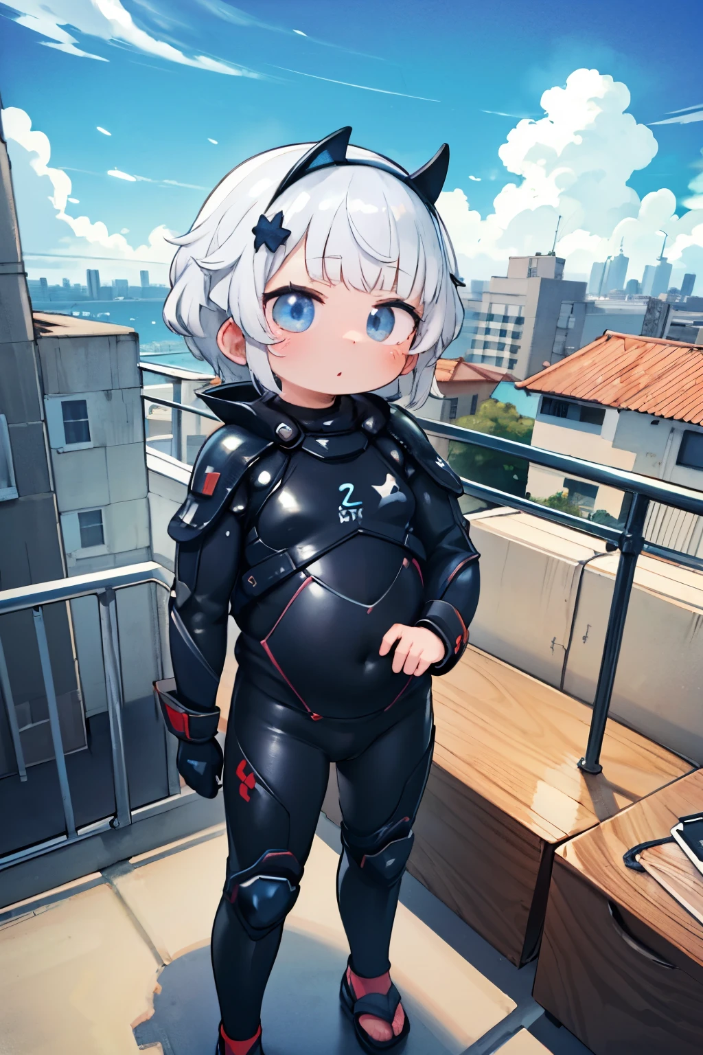 masterpiece，high quality，High resolution，8k，Attention to detail，Sleek design，Ultra-high-tech biotechnology combat suit，standing on a roof，Overlooking the city，Japanese special effects and American manga style，A suit with a biological texture worn by an evil organization&#39;s executive:1.2，Red Armor，Very short stature，Small ，cute，Large Breasts，Red School Bag，Bruises and gestures，Smooth and shiny，very dynamic，fast，Natural light，Very detailed, Ultra-fine painting, Very delicate，creativity，Natural light，Cinema Lighting，Best Shadow，masterpiece-anatomy-perfection，Red School Bag，
