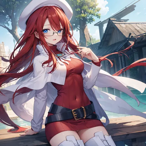 pov,(nsfw:1.2),summonnightaty, aty, (young:1.3),long hair, blue eyes, red hair, beret, hat, glasses,
break long hair, thighhighs...