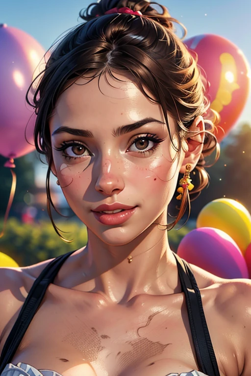 A girl with a zoo, many balloons, happy, happy, perfect quality, clear focus (clutter-home: 0.8), (masterpiece: 1.2) (Realistic: 1.2) (Bokeh) (Best quality) (Detailed skin: 1.3) (Intricate details) (8K) (Detail eyes) (Sharp focus), (Happy)