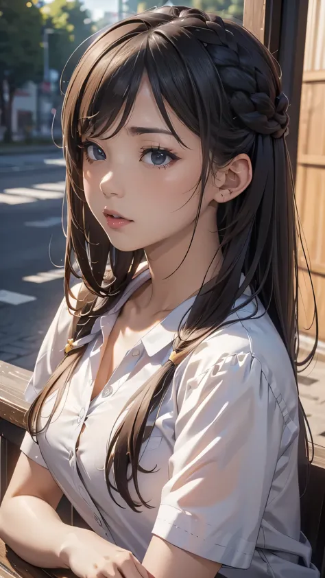 high school girl,(leaning forward:1.2),(random hairstyle),(highest image quality,(8k), ultra-realistic, best quality, high quali...