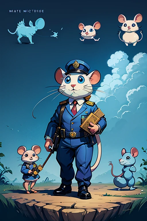 Arte conceitual imaginativa de uma criatura fofa inspirada em Lora, com aparência de rato e vestido de policial. (Tag CuteCreatures com peso 0.9)