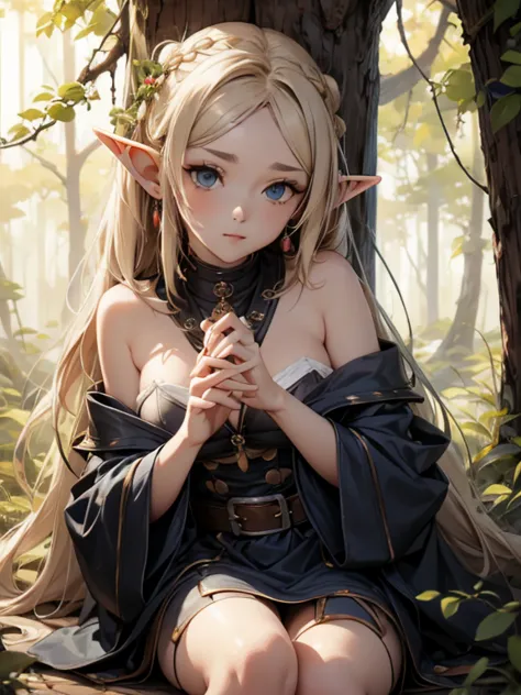 masterpiece, highest quality, very detailed, 16k, ultra-high resolution、1 middle-aged elf girl, detailed face、perfect fingers, e...