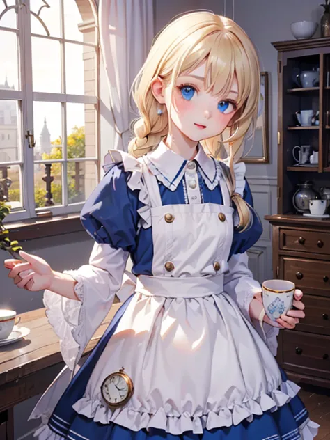 (8k, highest quality, Tabletop:1.2)、Ultra-high resolution、Alice in Wonderland, One 12-year-old girl, Detailed face、blue eyes, Bl...
