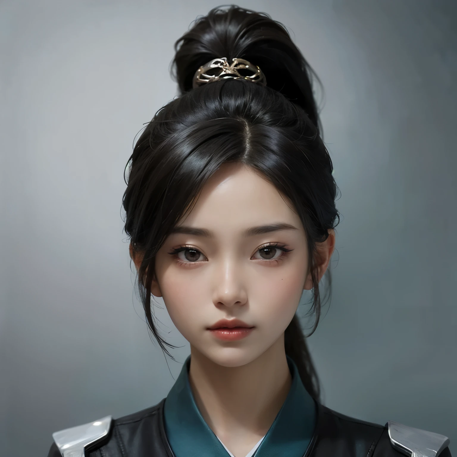 ((best quality)), ((masterpiece)), (detailed), perfect face. Black hair. Ponytail. Anime girl. Asian girl. Black eyes. Ulzzang. 