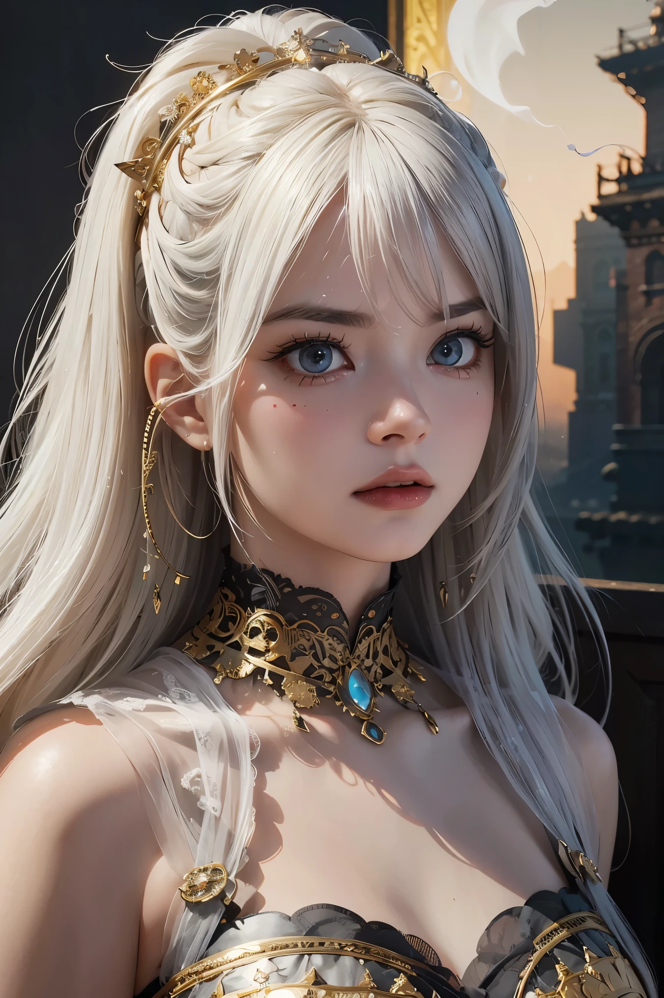 poRtRait, Mulher bonita, wHite HaiR, oRnate dRess, (long HaiR in waves like smoke):0.85 , confident expRession, detalhado, 16k, SF, intRicate aRtwoRk masteRpiece, sinistro, matte painting movie posteR, golden Ratio, tRending on cgsociety, intRicate, épico, tRending on aRtstation, by aRtgeRm, H. R. gigeR and beksinski, HigHly detalhado, vibRant, pRoduction cinematic cHaRacteR RendeR, ultRa HigH quality model:1