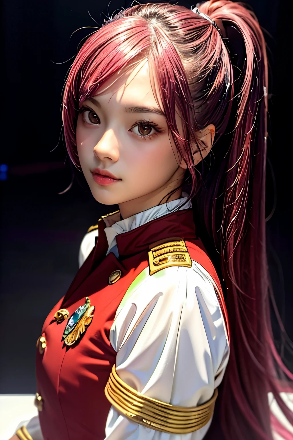 (obra maestra), mejor calidad, cara perfecta, 1 chica,  red uniform, Cabello rosado