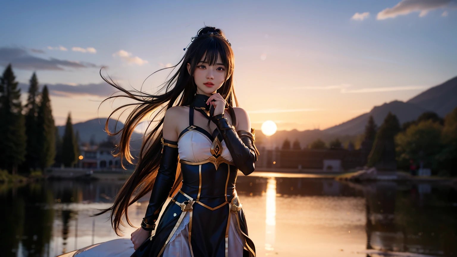 "Step into the world of Konosuba and envision a realistic portrayal of Lalatina, better known as Darkness. Imagine her standing amidst a vast, open field, the golden hues of the sunset casting a warm glow upon her armor-clad figure. Her posture is upright, yet there's a subtle tension in her stance, hinting at a readiness for battle. The intricate details of her armor catch the light, reflecting a sense of resilience and strength. But it's her eyes that draw you in – deep pools of determination, tinged with a hint of vulnerability. As the wind tousles her hair, strands of it dance gently around her face, framing features that speak of both nobility and earnestness. Despite the armor, there's a softness to her expression, a kindness that belies her warrior exterior. In the distance, the faint sounds of nature mingle with the rustle of leaves, creating a serene backdrop to this moment of introspection. You can almost feel the weight of her convictions, the inner conflict between duty and desire, as she gazes into the horizon with unwavering resolve. This portrayal captures Lalatina in a raw, authentic light, transcending the boundaries of animation to evoke a sense of realism and depth to her character." beatiful girl, perfect body, perfect face, perfect eyes, super fine body, super fine eyes, super fine face, perfect mouth, super fine mouth.