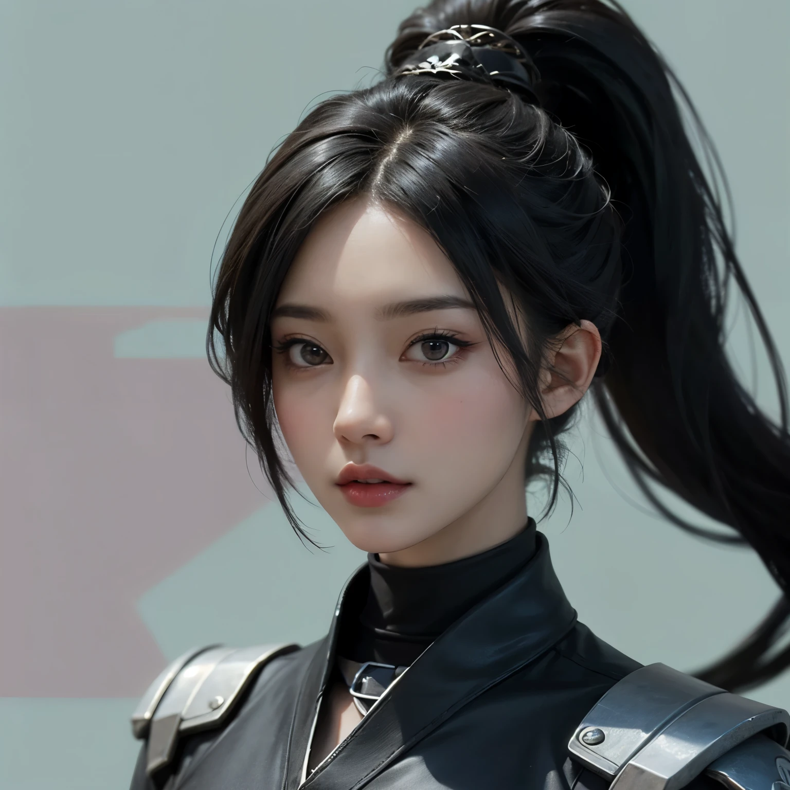 ((best quality)), ((masterpiece)), (detailed), perfect face. Black hair. Ponytail. Anime girl. Asian girl. Black eyes. Ulzzang.